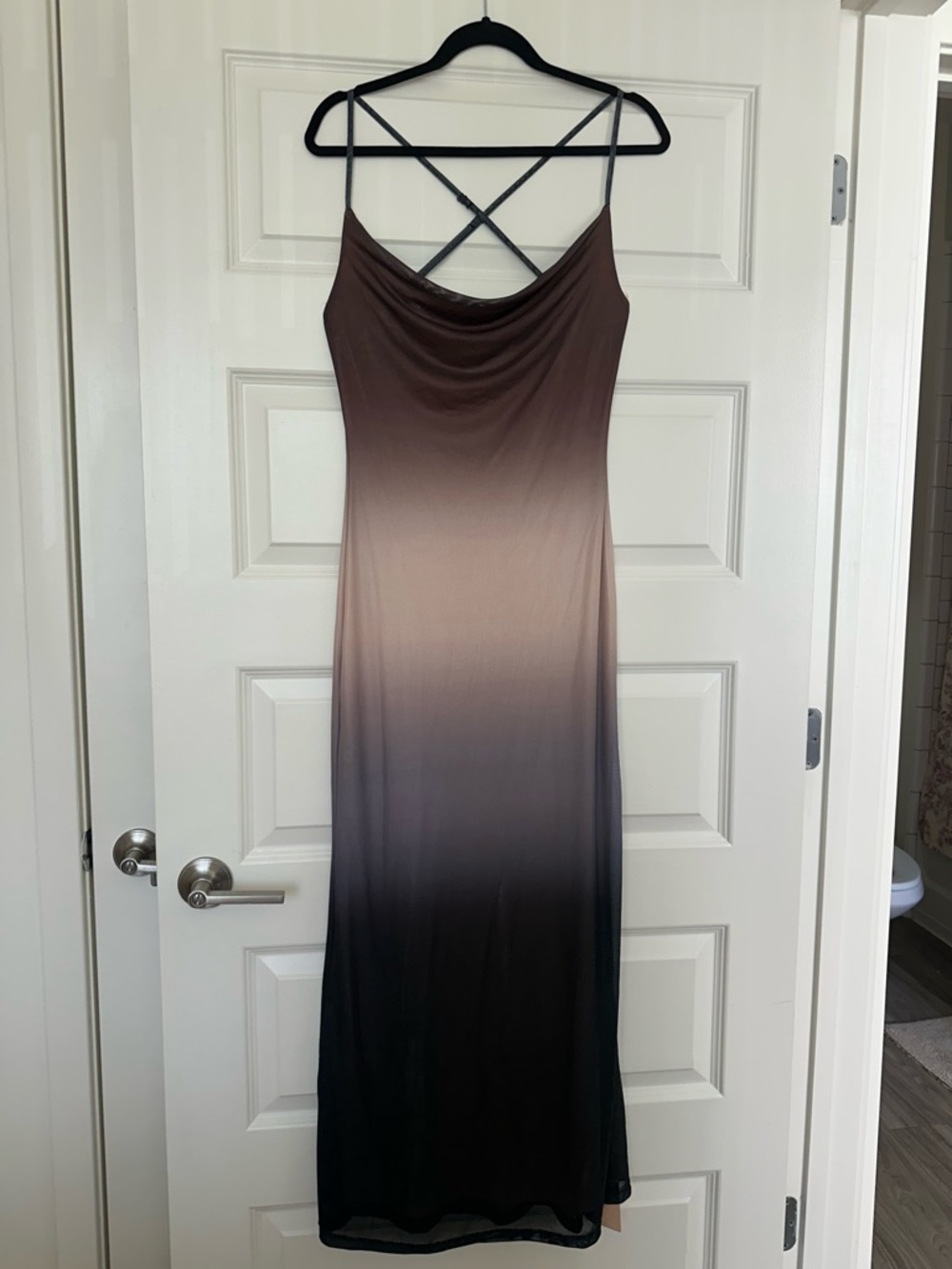 Sleeveless Ombre Cowl Neck Maxi Dress in Brown and Black